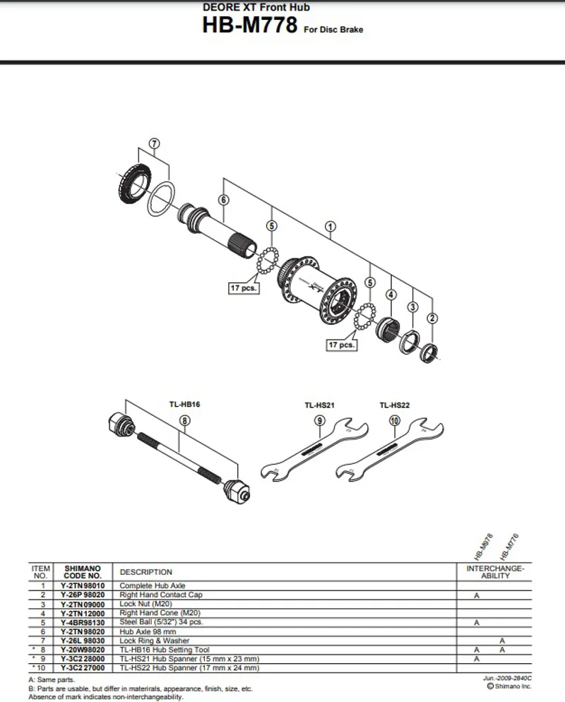 Shimano Deore XT HB-M778 Complete Axle